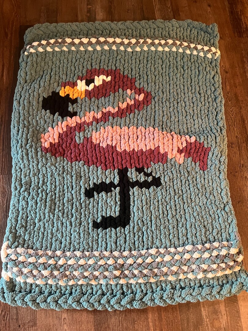 Chunky yarn Flamingo small lap blanket MakerPlace by Michaels